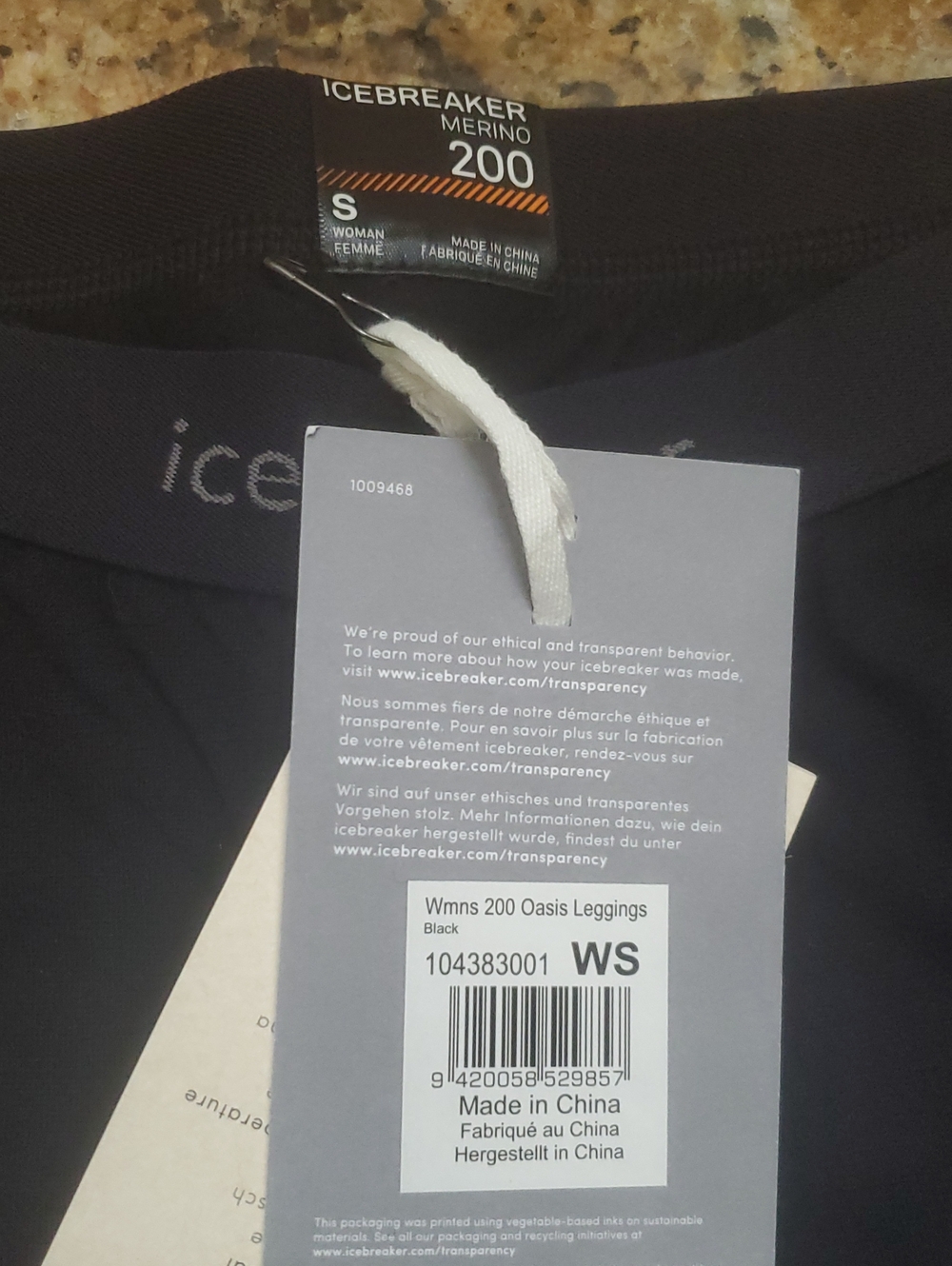 ICEBREAKER WMNS 200 OASIS LEGGINGS IN. BLACK /SZ:SMALL /100% MERINO